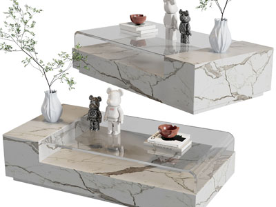 现代大理石玻璃拼接茶几