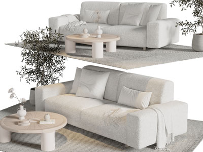 侘寂风多人沙发、茶几组合