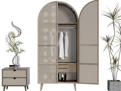 侘寂风衣柜、床头柜3d模型 侘寂风衣柜、床头柜