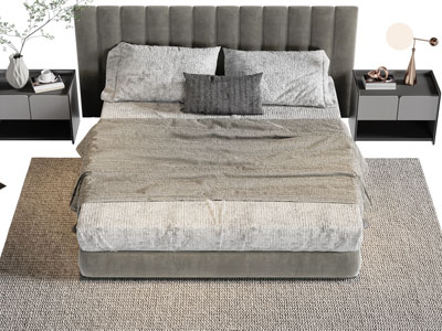 现代布艺双人床、床头柜