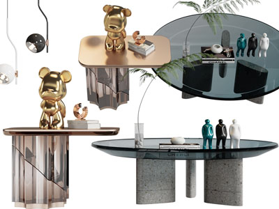 现代圆形彩色玻璃茶几