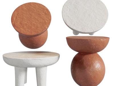 侘寂风圆形茶几边几