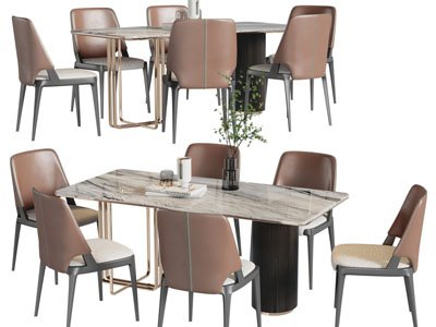 现代长方形大理石餐桌椅组合