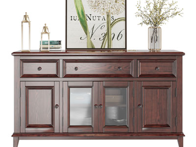 美式实木餐边柜、摆件组合