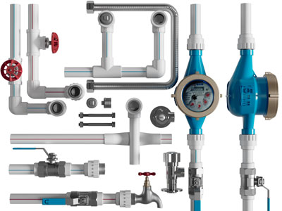 现代不同规格的弯管、水管、水表五金件3d模型 现代不同规格的弯管、水管、水表五金件