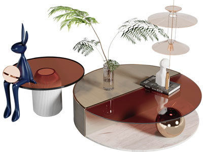 现代圆形拼接茶几