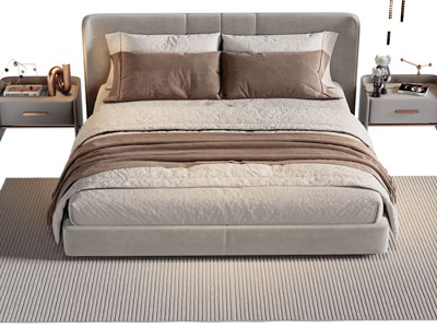 现代双人床、床头柜