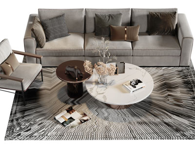 现代多人沙发、休闲椅子和茶几组合