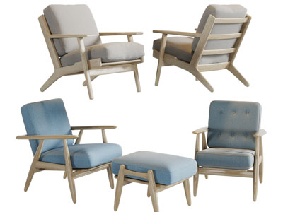 北欧休闲沙发椅、脚踏3d模型 北欧休闲沙发椅、脚踏