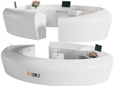 现代白色60度前台接待台