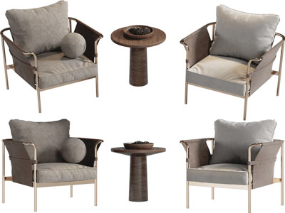 新中式单人休闲沙发椅子、边几3d模型 新中式单人休闲沙发椅子、边几