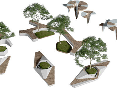 现代不规则花坛公共椅子