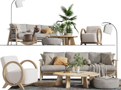 北欧布艺多人沙发、茶几组合