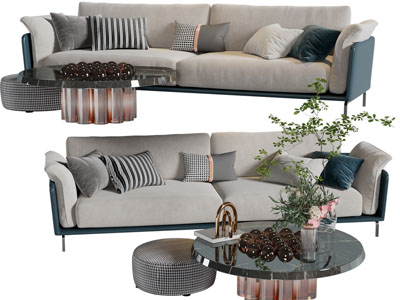 现代布艺双人沙发、茶几组合