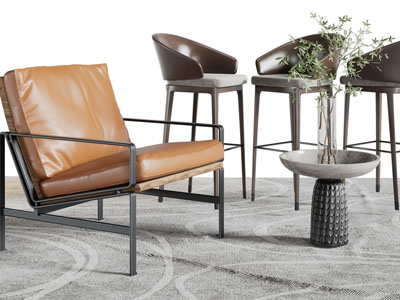 现代休闲椅子、吧椅、边几