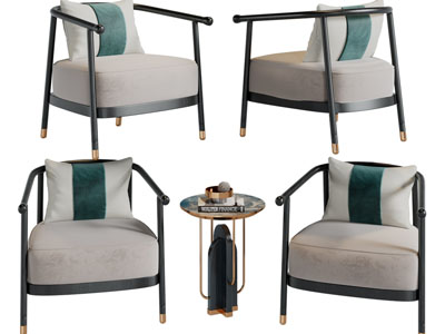 新中式扶手椅、边几