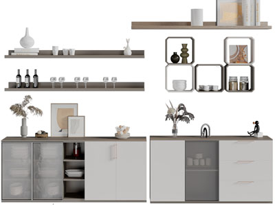 现代餐边柜、墙面置物架