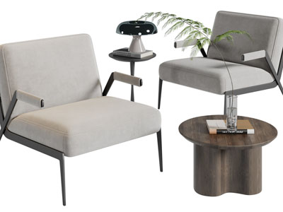 现代休闲椅子、扶手椅、边几