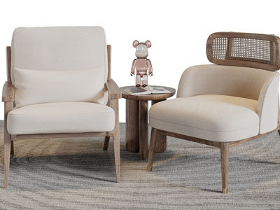 北欧休闲沙发椅、边几3d模型 北欧休闲沙发椅、边几