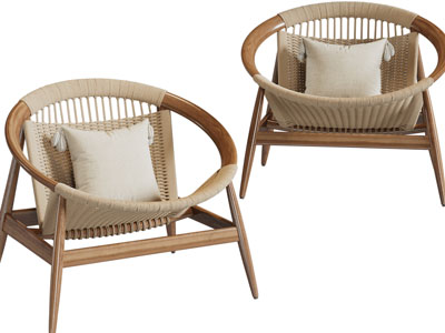 北欧实木藤编休闲椅子