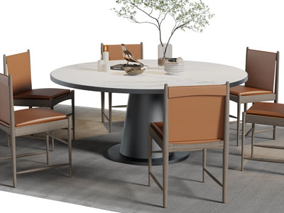 新中式圆形餐桌椅组合