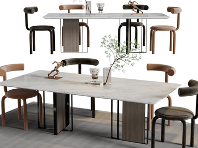 现代长方形餐桌椅组合