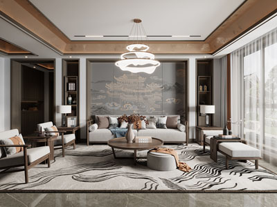 新中式客厅、贵妃椅