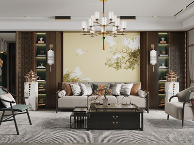 新中式客厅、茶几