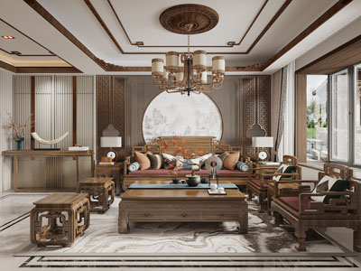 中式客厅、玄关门厅端景台