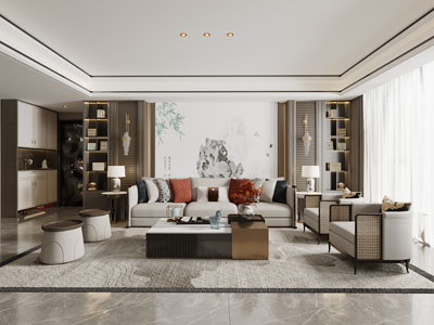 新中式客厅、玄关过道