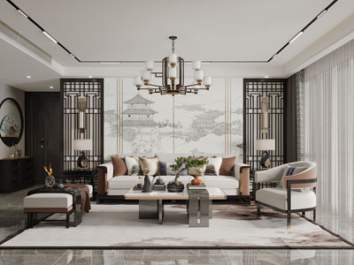 新中式客厅、玄关过道