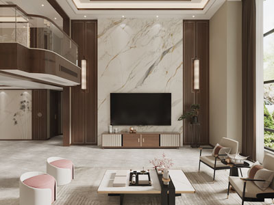 新中式别墅挑高客厅