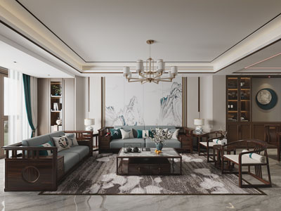 新中式客厅、扶手椅