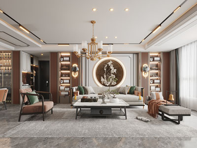 新中式客厅餐厅、玄关过道