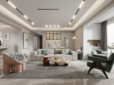 现代客厅餐厅、休闲沙发椅