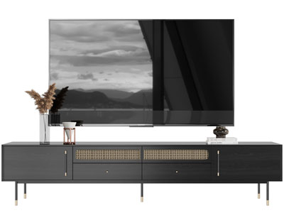 现代黑色电视柜、电视机