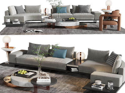 现代布艺转角多人沙发、茶几组合
