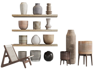 侘寂风陶艺器皿、休闲椅子