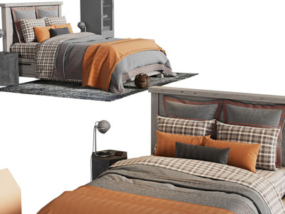 美式实木双人床、床头柜