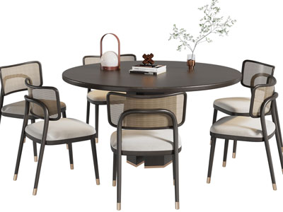 侘寂风圆形餐桌椅组合