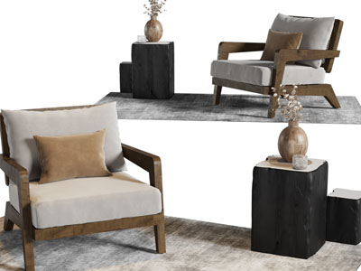 侘寂风休闲椅子、边几