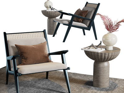 侘寂风休闲椅子、边几