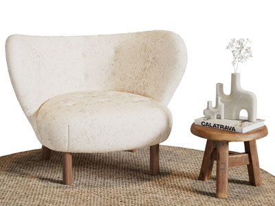 侘寂风单人沙发、边几3d模型 侘寂风单人沙发、边几