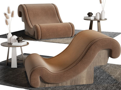 现代躺椅、边几