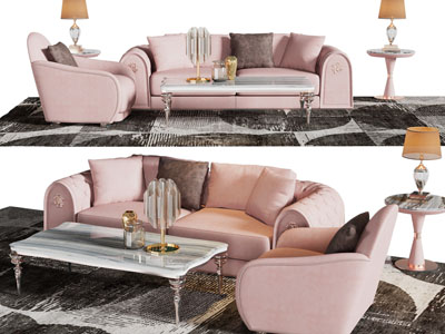 现代布艺双人、单人沙发、茶几组合