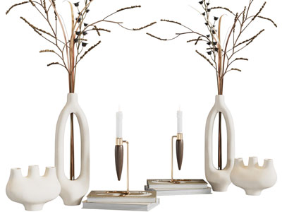 侘寂风花瓶花卉、烛台桌面摆件组合