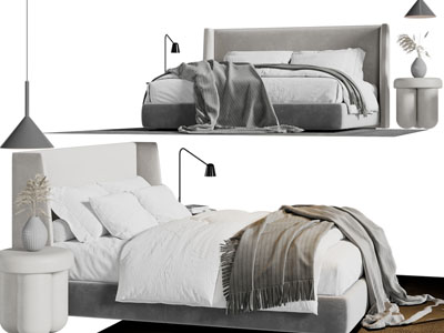 侘寂风双人床、边几