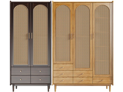 侘寂风实木藤编柜门衣柜3d模型 侘寂风实木藤编柜门衣柜
