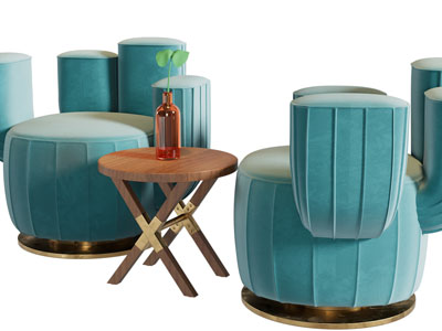 现代休闲沙发椅、边几3d模型 现代休闲沙发椅、边几