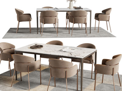 现代轻奢长方形餐桌椅组合
